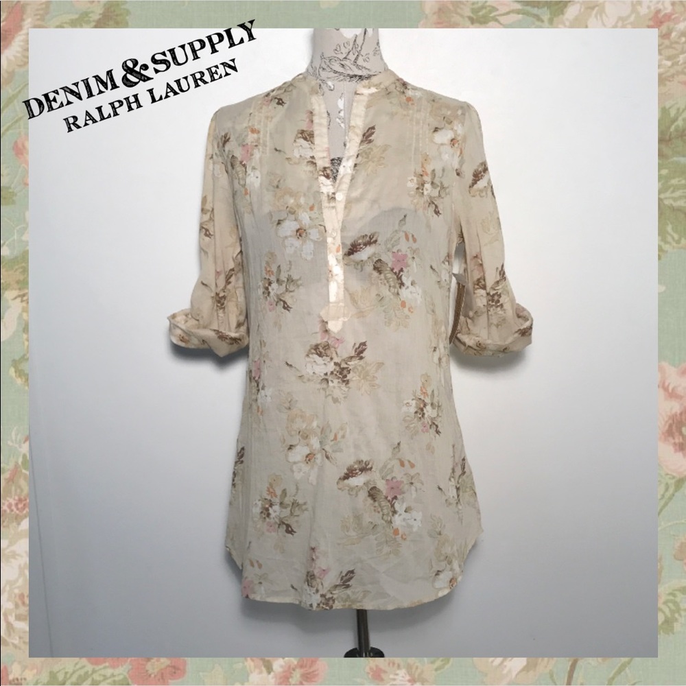 ~Denim&Supply NWT Bohemian🌸Floral Button Semi-Sheer Tunic 3/4 Sleeve Blouse~